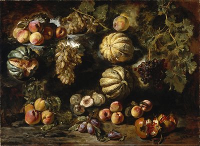Still Life with Melons, Peaches, Figs, and Grapes by Michele Pace del Campidoglio